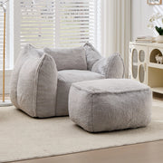 Poltrona Sacco Gigante - Xylo - Tessuto Similpelle Grigio con Pouf e Cuscino