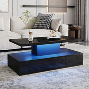 Tavolino da salotto moderno nero 100 x 50 x 39 cm con LED dimmerabile e spazio contenitivo