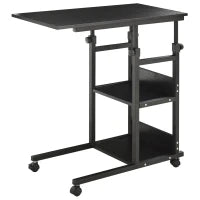 Tavolino da Salotto Tavolino a Rotelle Tavolino da Letto per Computer Portatile Altezza Regolabile - 2 Mensole integrate - telaio metallico Nero