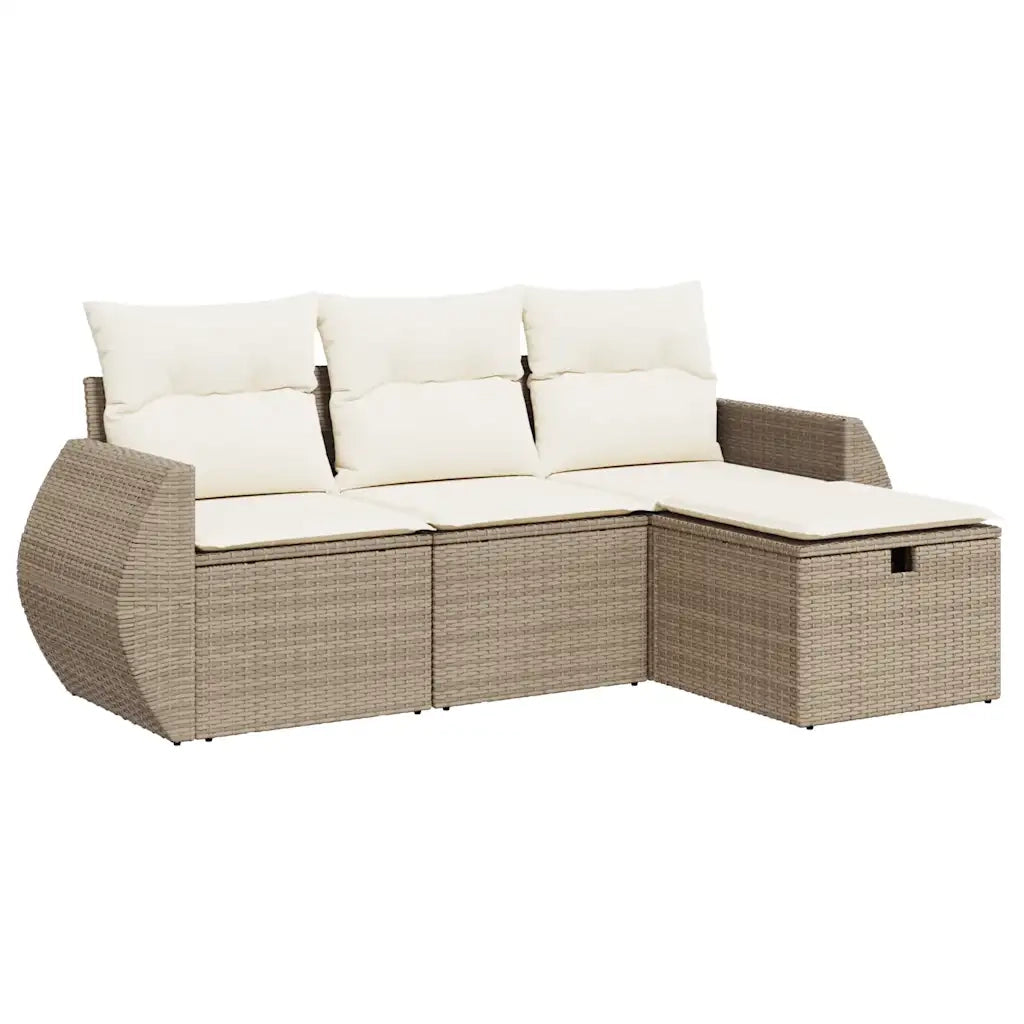 Set Divano da Giardino 4 pz | Set Salotto da Giardino con Cuscini Beige in Polyrattan