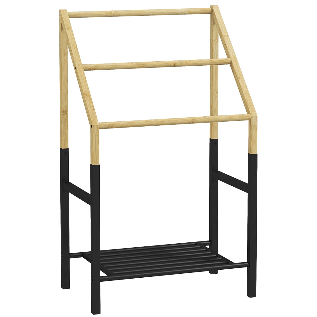Portasciugamani a Terra con Ripiano ¨C Zephmum ¨C Nero e Legno 51x31x85.5 cm