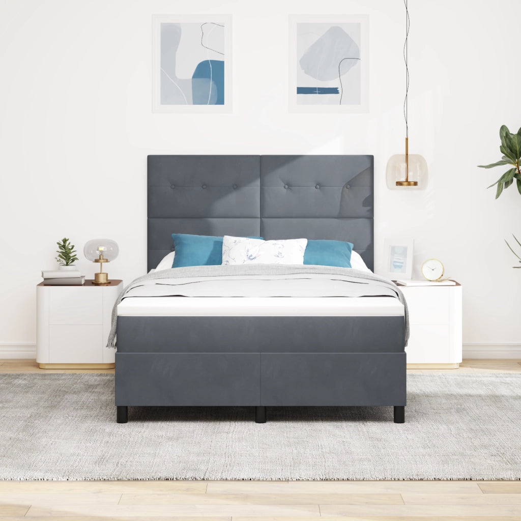 Letto con Box Spring e Materasso & LED Grigio Scuro 140x200 cm Velluto