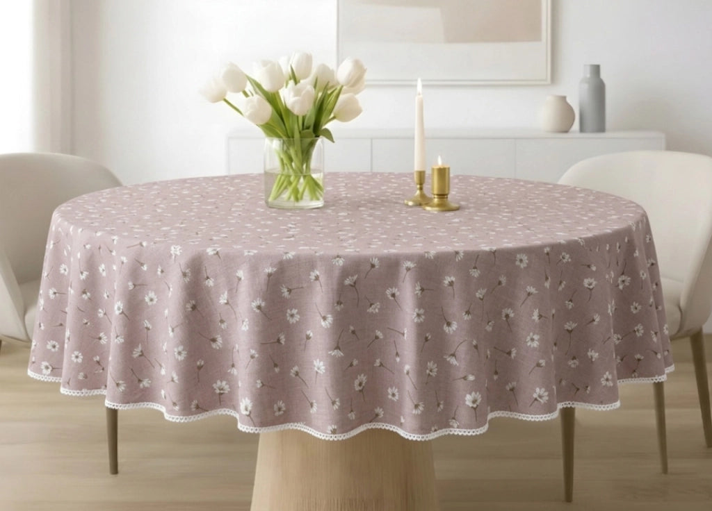 Tovaglia Salotto Cucina 100% Made In Italy Rotonda 180cm Diverse Fantasie - Rotonda 180 - Margheritine Bianco