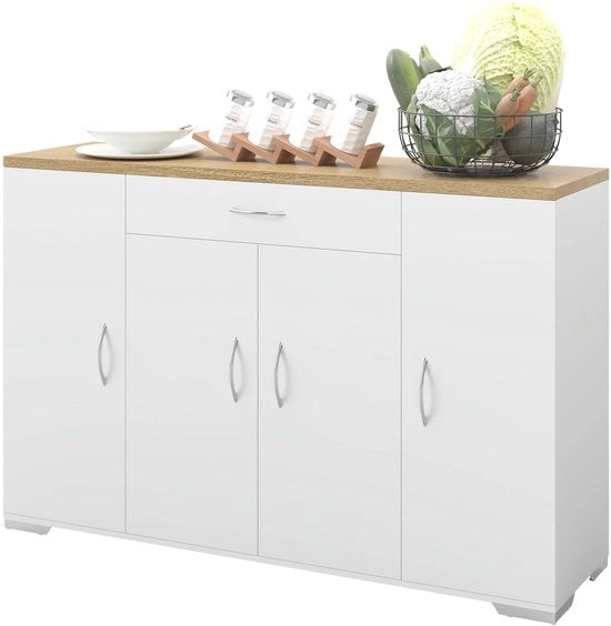 Cassa di Cucina con Lavorazione - Organizzatore Estensibile - 4 Porte - 7 Livelli di Separazione - 110 x 30 x 70 cm - Design Moderno - Credenza di Cucina