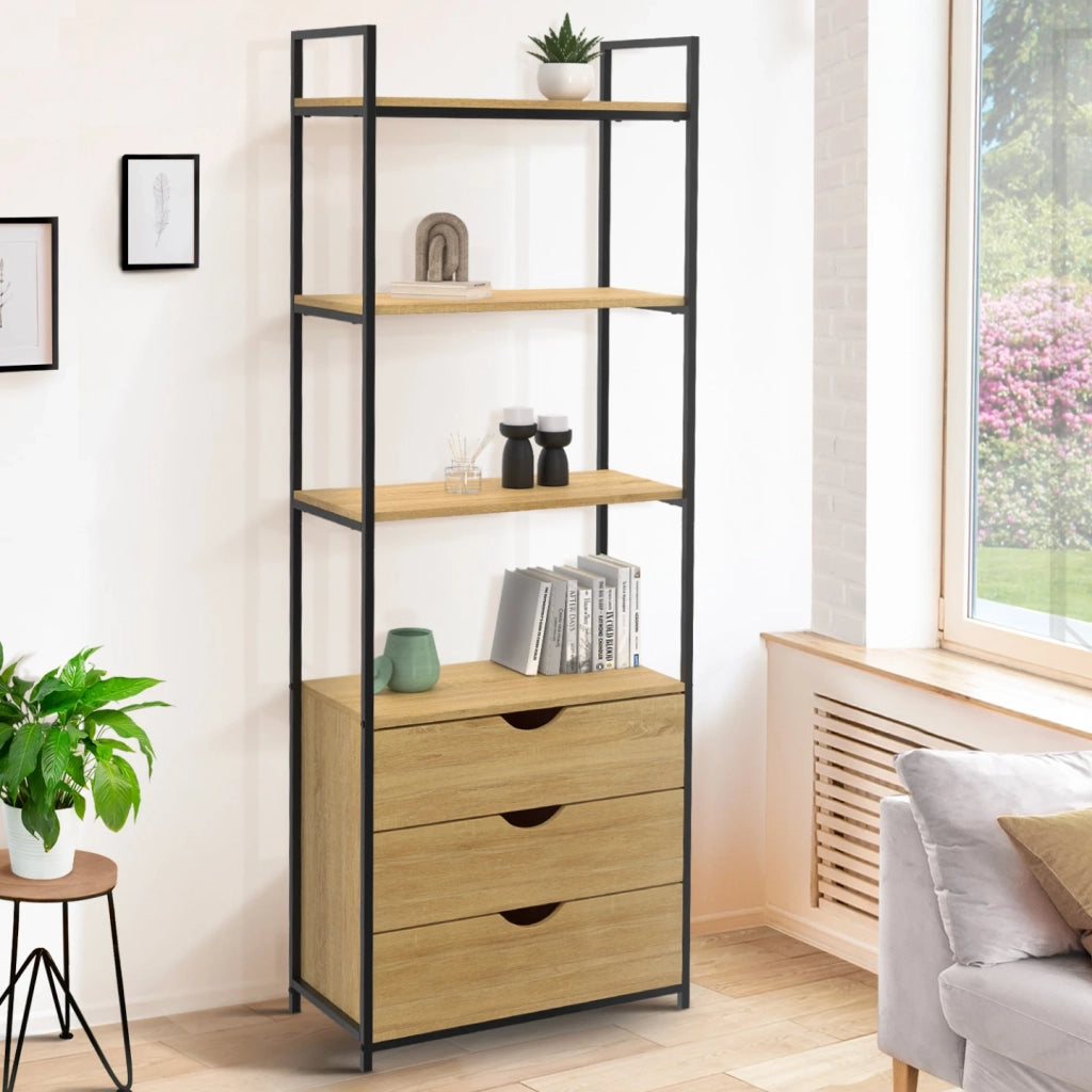 IDMarket - Libreria a 4 livelli con 3 cassetti DETROIT industrial design