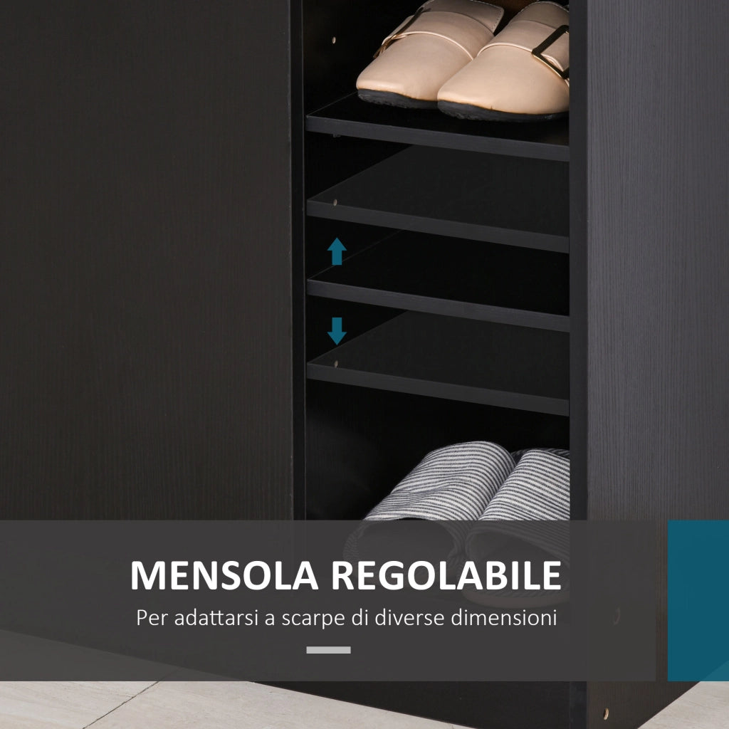 EasyComfort Scarpiera Ingresso con 4 Ripiani Aperti, Scarpiera Armadio Multiuso con Armadietto a 2 Ante e Ripiani Regolabili, Porta Scarpe Salvaspazio per 12 Paia, 83x30x90 cm, Nero