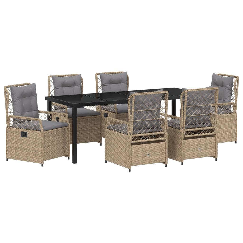 Set da Pranzo da Giardino 7 Pezzi Beige Rattan PE