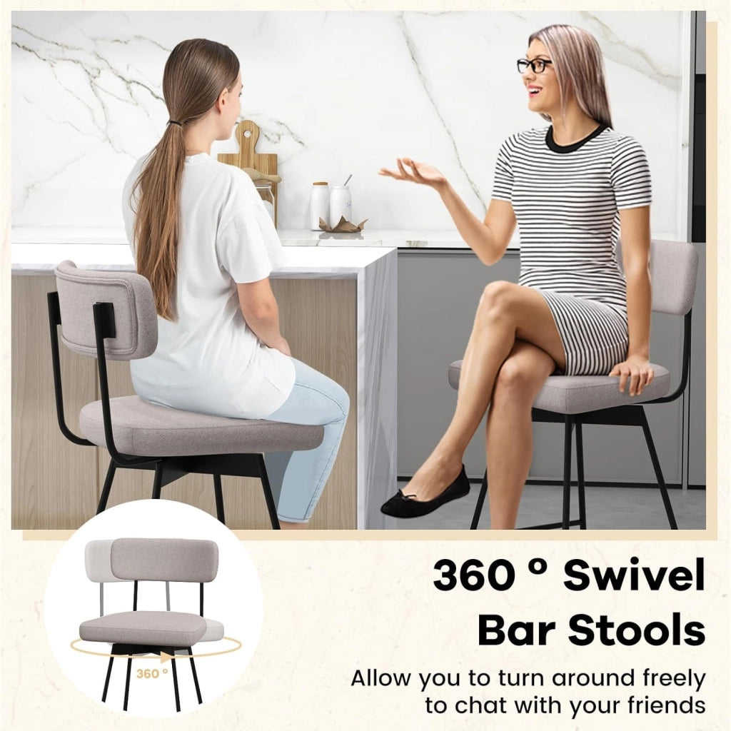 Set di Sgabelli da Bar 2, Sgabelli da Bar Girevoli 360º con Sedile Imbottito, Schienale Curvato e Poggiapiedi in Metallo, per Cucina e Sala da Pranzo (Beige/Grigio) (Beige)