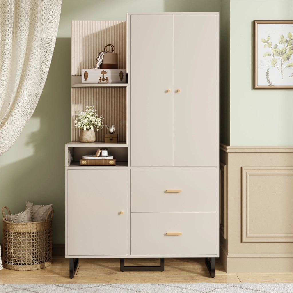 Mobile Ingresso Con 1 Anta; 2 Cassetti E Barra Estraibile; Pannelli Imbottiti; in MDF; 110??38??186 cm; Beige E Grigio