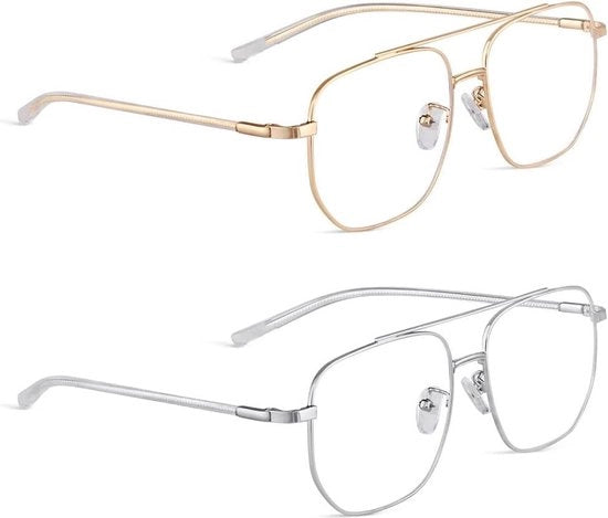 Set di occhiali da gaming blu bloccante per uomo e donna - 2 pezzi - occhiali da lettura con filtro blu bloccante - occhiali da moda con filtro blu retro - metallo - senza prescrizione