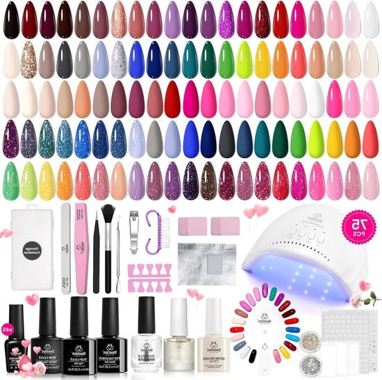 Set di manicure 75 pezzi con gel per unghie e luce UV - 45 colori starter set comprensivo di base e top coat e strumenti per nail art - set di manicure per donne