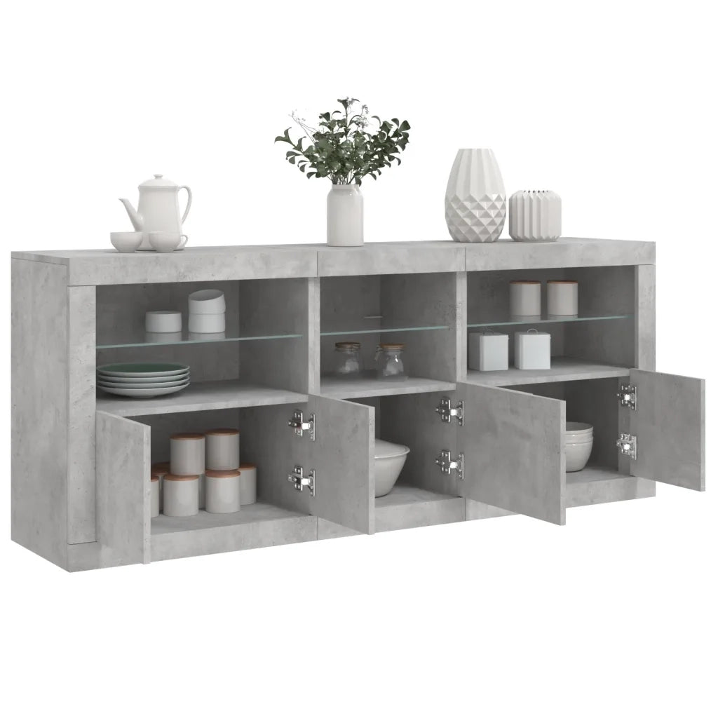 Credenza con Luci LED Grigio Cemento 162x37x67 cm 3208998