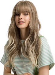 Parrucca Femminile Lunga con Volume e Pony - Capelli Finte Resistenti al Calore