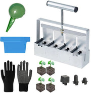 Blocco di terra manuale, blocco di terra manuale 5 * 5CM, set di blocchi di terra micro 4 pezzi, blocco di terra manuale quad con aiuto semina, guanti, etichetta per piante da esterno
