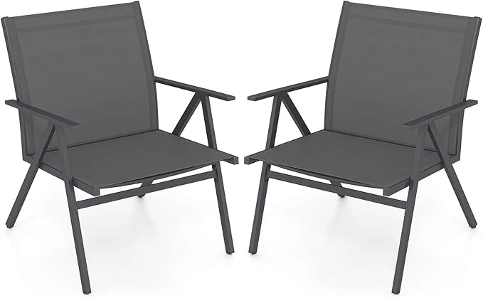 Set di 2 Sedie da Giardino, Poltrone da Esterno con Tessuto a Rete Traspirante e Struttura in Metallo, Portata 160 kg, Sedie da Terrazzo per Veranda, Balcone e Campeggio