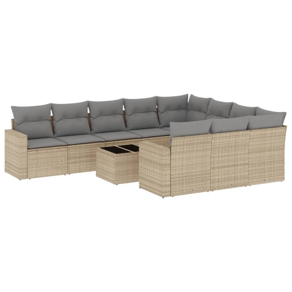 Set Divani da Giardino 11 pz con Cuscini Beige in Polyrattan 3251836