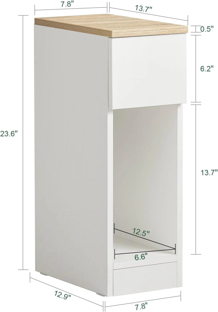set da 2 Comodino camera da letto stretto 20 cm con cassetto comodino salvaspazio & tavolino da letto per piccoli spazi camera da letto soggiorno bianco 20x35x60 cm FBT111-WNx2