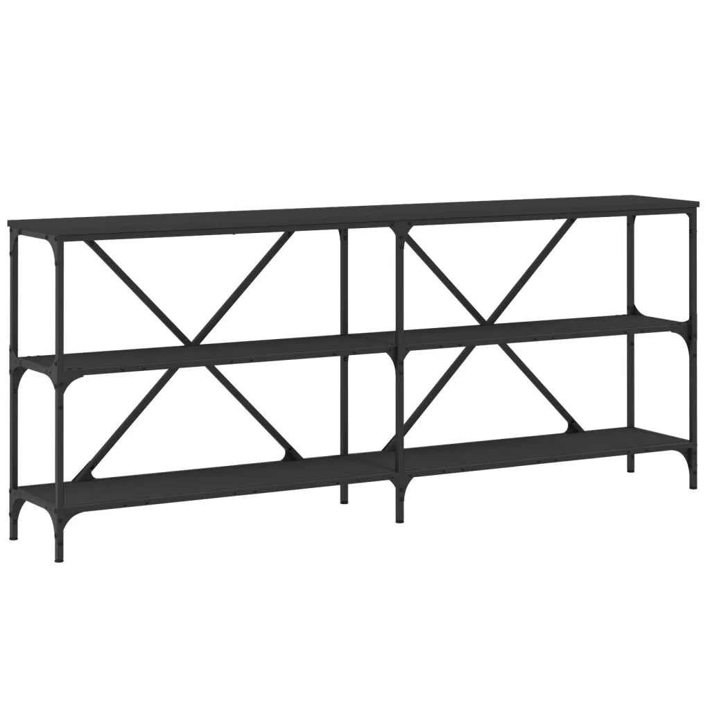Tavolino Consolle-Tavolino da soggiorno-Tavolo Nero 180x30x75 cm Legno Multistrato e Ferro
