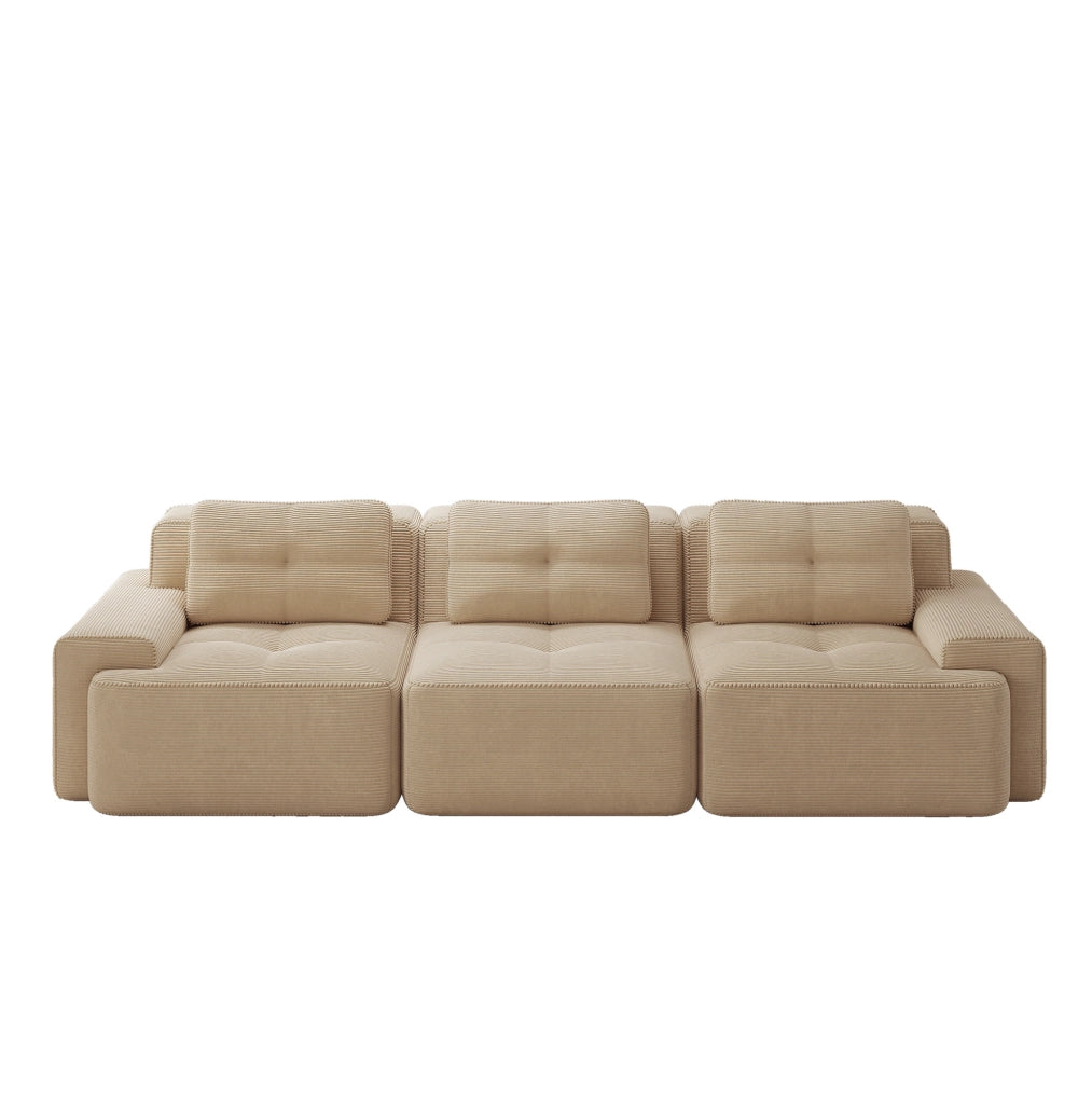 Divano modulare basso 293 cm in velluto a coste beige HOMVRA
