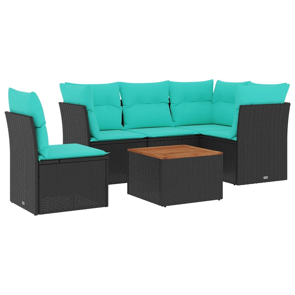 Set Divani da Giardino 6 pz con Cuscini Nero in Polyrattan