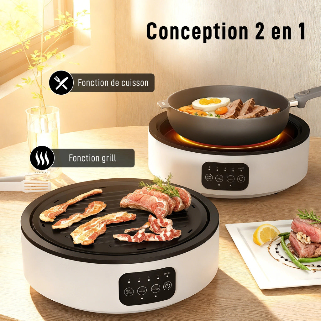 Piano cottura barbecue 2 in 1 ceramico ¨C zephmum ¨C 2000W 4 livelli bianco