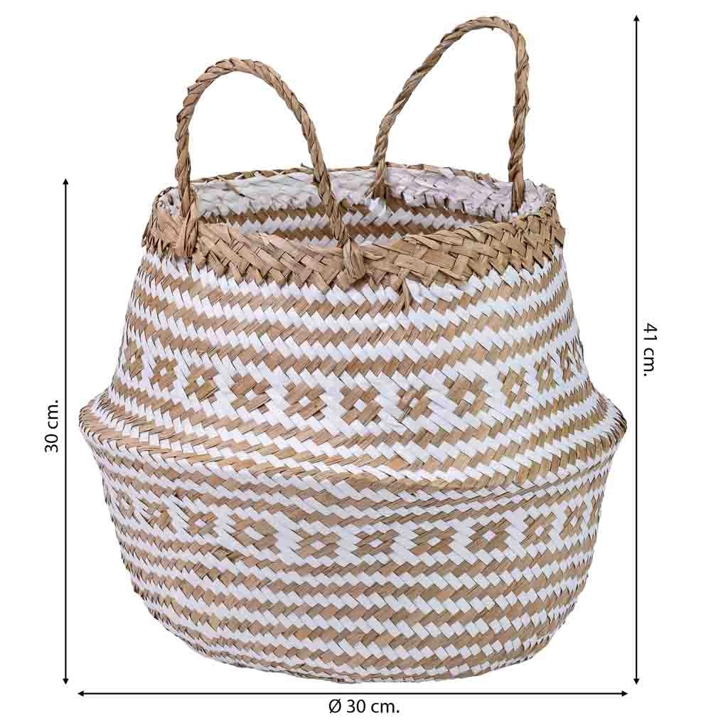 Cestino con manici naturali, carta bianca, D30x30/41h cm