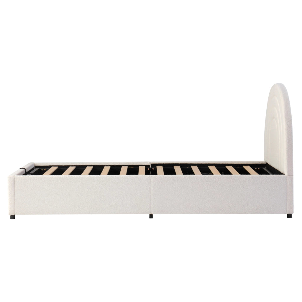 Letto singolo 90x200 cm con contenitore idraulico; tessuto bouclé beige