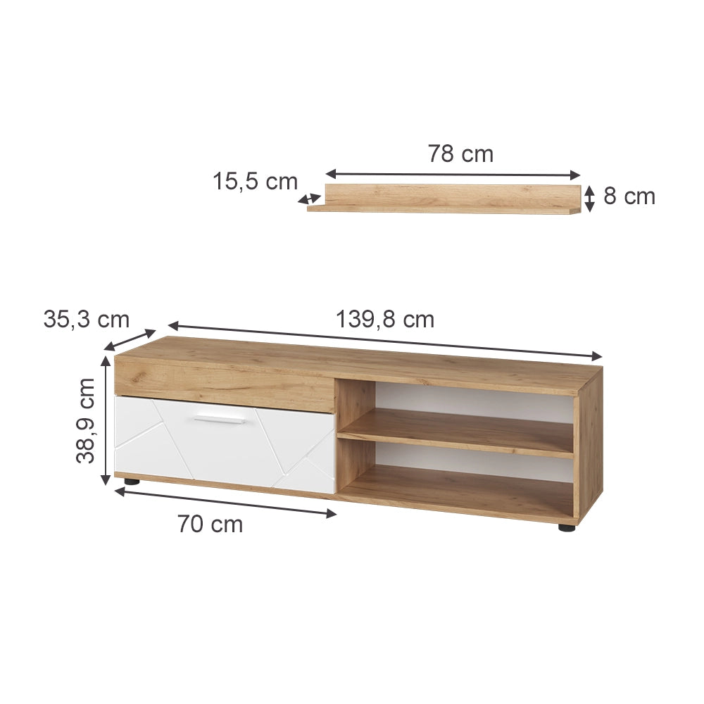Vicco Parete attrezzata Quercia dorata/bianco con 1 lembo