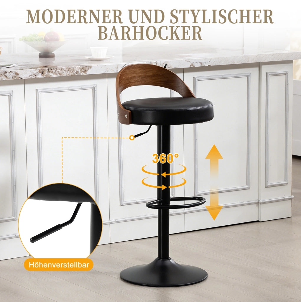 Set 2 sgabelli da bar girevoli regolabili 62-83 cm in PU e metallo; neri
