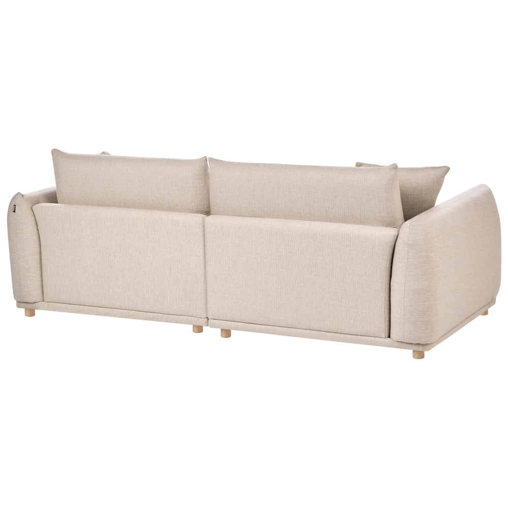 Divano a 3 posti in tessuto beige con cuscini decorativi e gambe in legno divano moderno per soggiorno