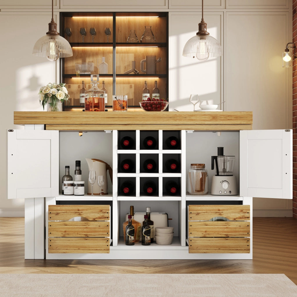 Tavolo da pranzo estensibile 120-197x40 cm con sideboard girevole in MDF bianco