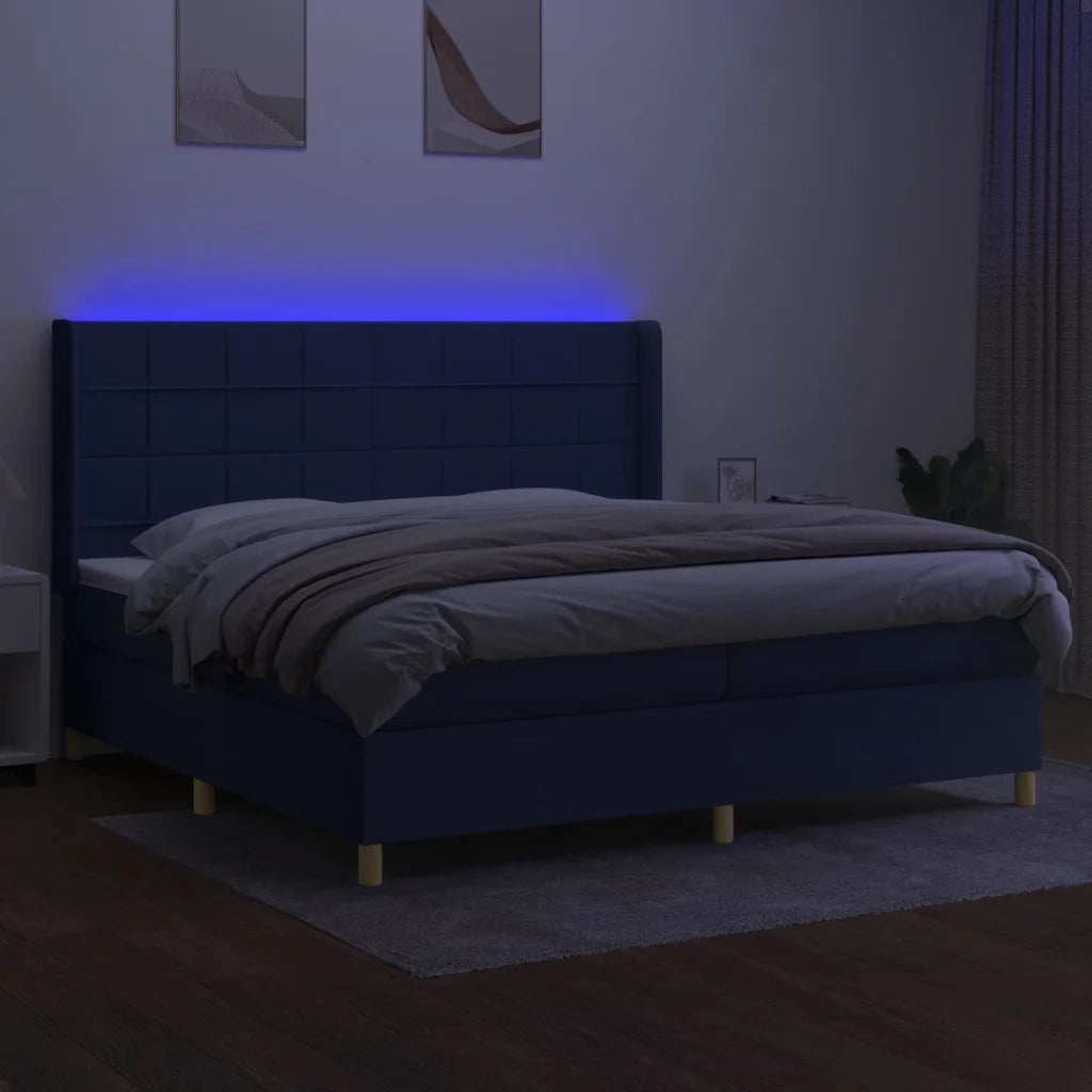 Letto a Molle Materasso e LED Blu 200x200cm in Tessuto 3138907