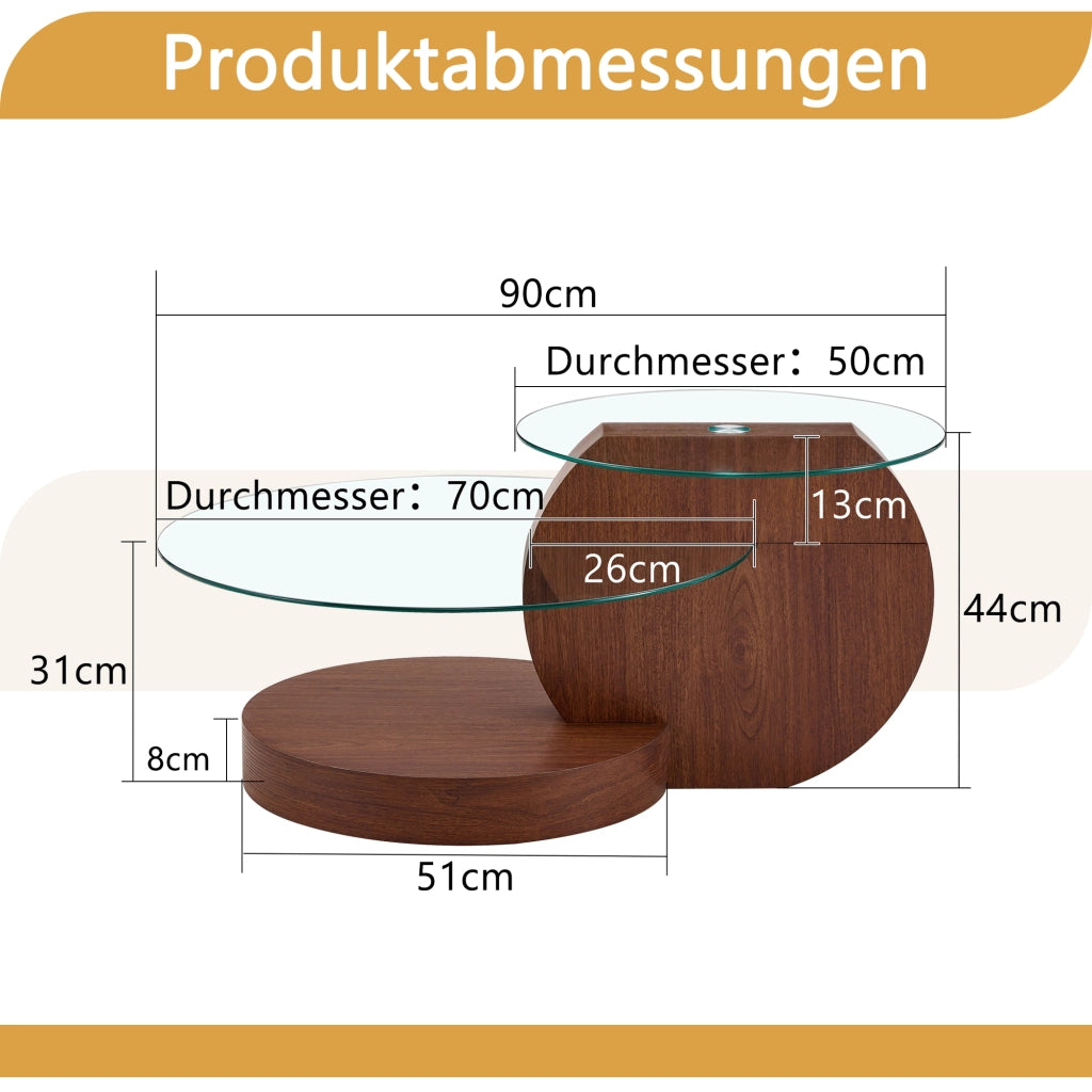 TAVOLINO DA SALOTTO 78,5x78,5x24,5 cm MDF e vetro trasparente effetto noce