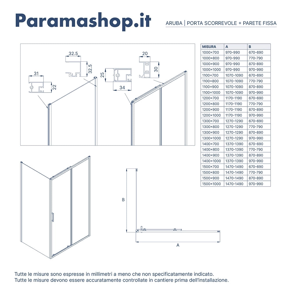 Box doccia 130x100 cm con apertura scorrevole vetro 6mm trasparente h195 cm | Aruba