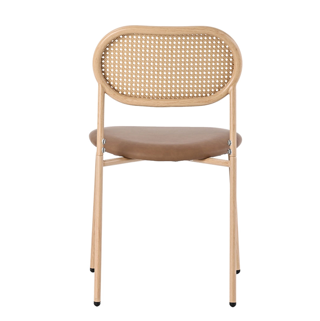 Set di 4 sedie da pranzo in rattan e PU marroni