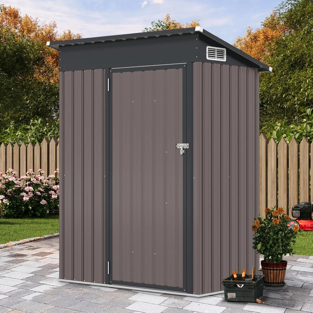 Armadio da Esterno 1,02㎡, Capanno da Giadino in Metallo Zincato con Tetto Inclinato, Venti d'Aria e Porta con Chiusura, Casetta Porta Attrezzi da Cortile, Prato e Patio (Grigio Chiaro)