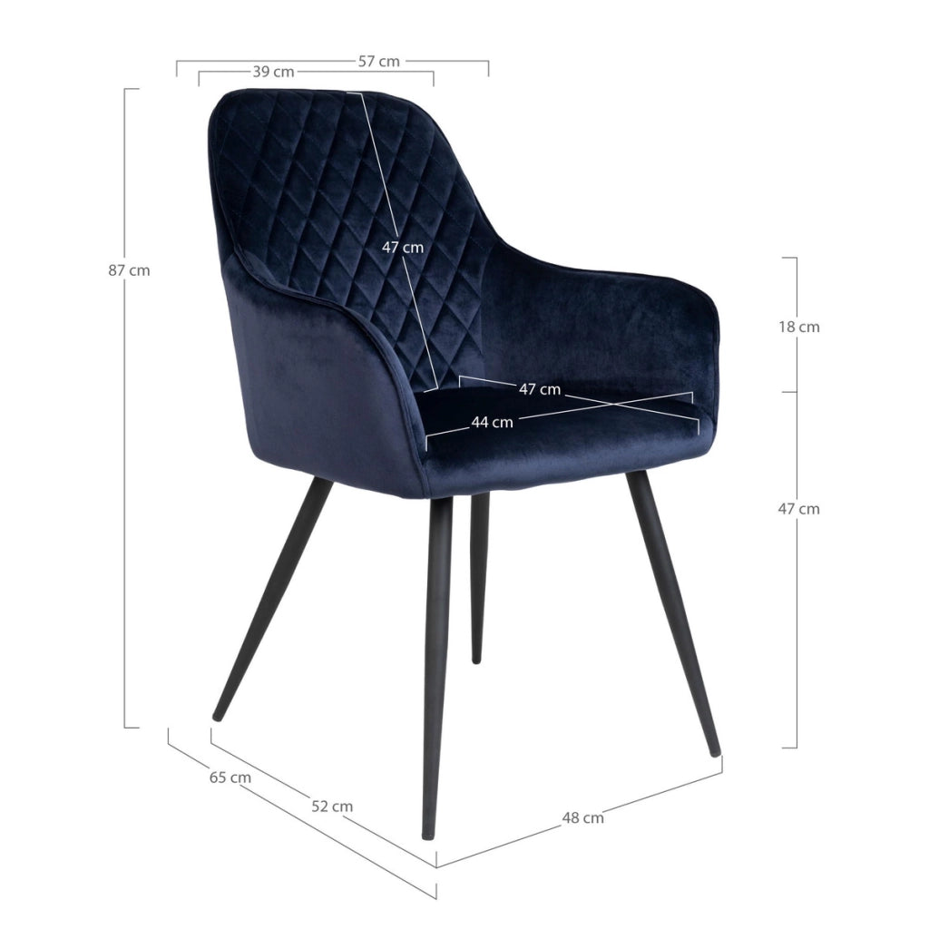 Set di 2 Sedie Harbo, Blu, Velluto, 65x57x87 cm
