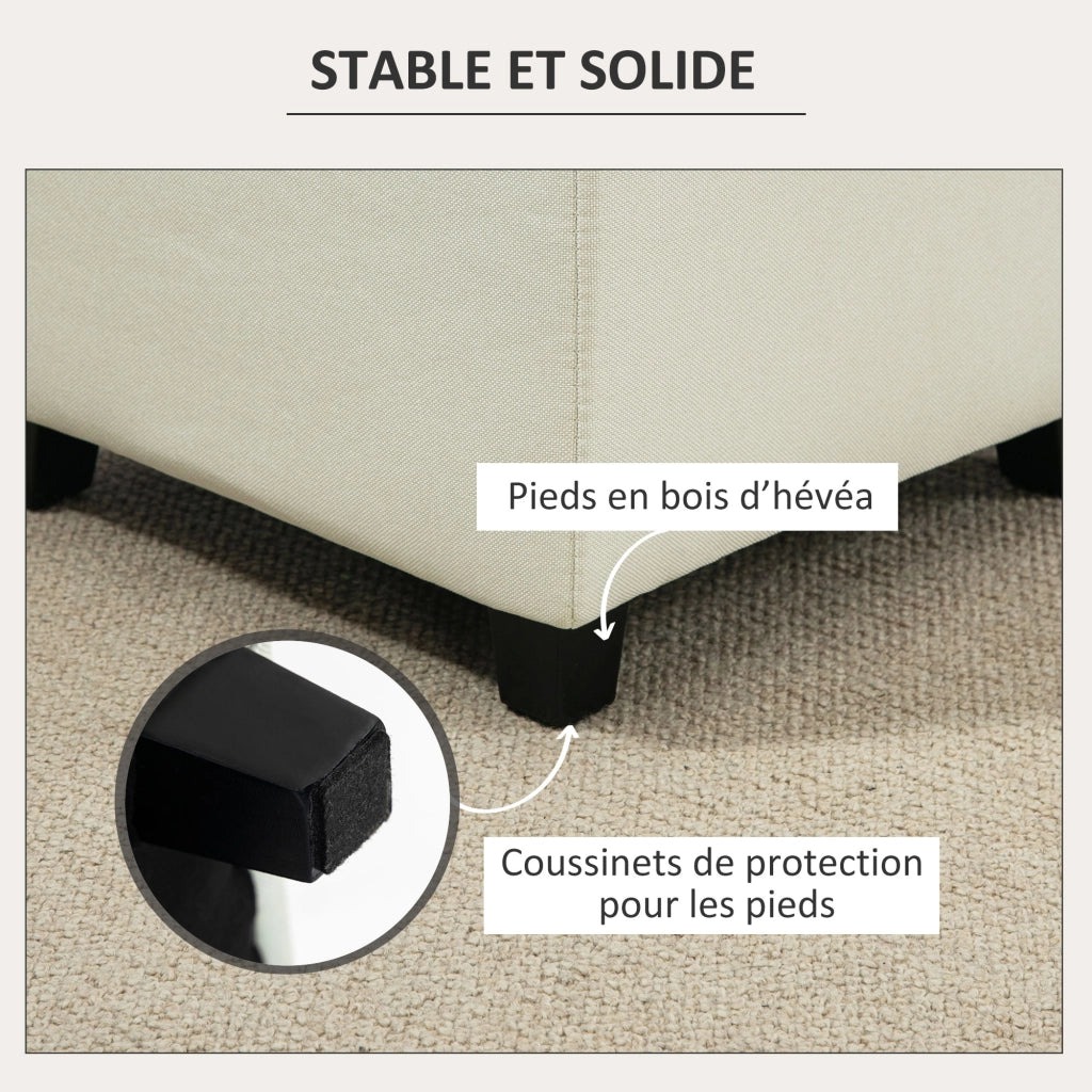 Pouf imbottito con tasca laterale ¨C zephmum ¨C Tessuto effetto lino, crema, 35x35x35 cm