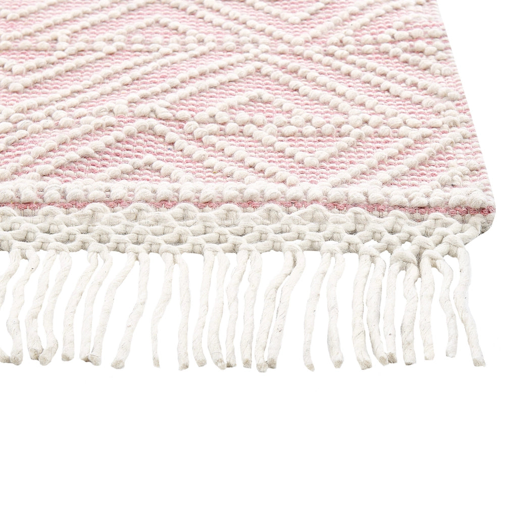 Tappeto in lana rosa pastello bianco 160 x 230 cm con motivo geometrico nappe soggiorno camera da letto