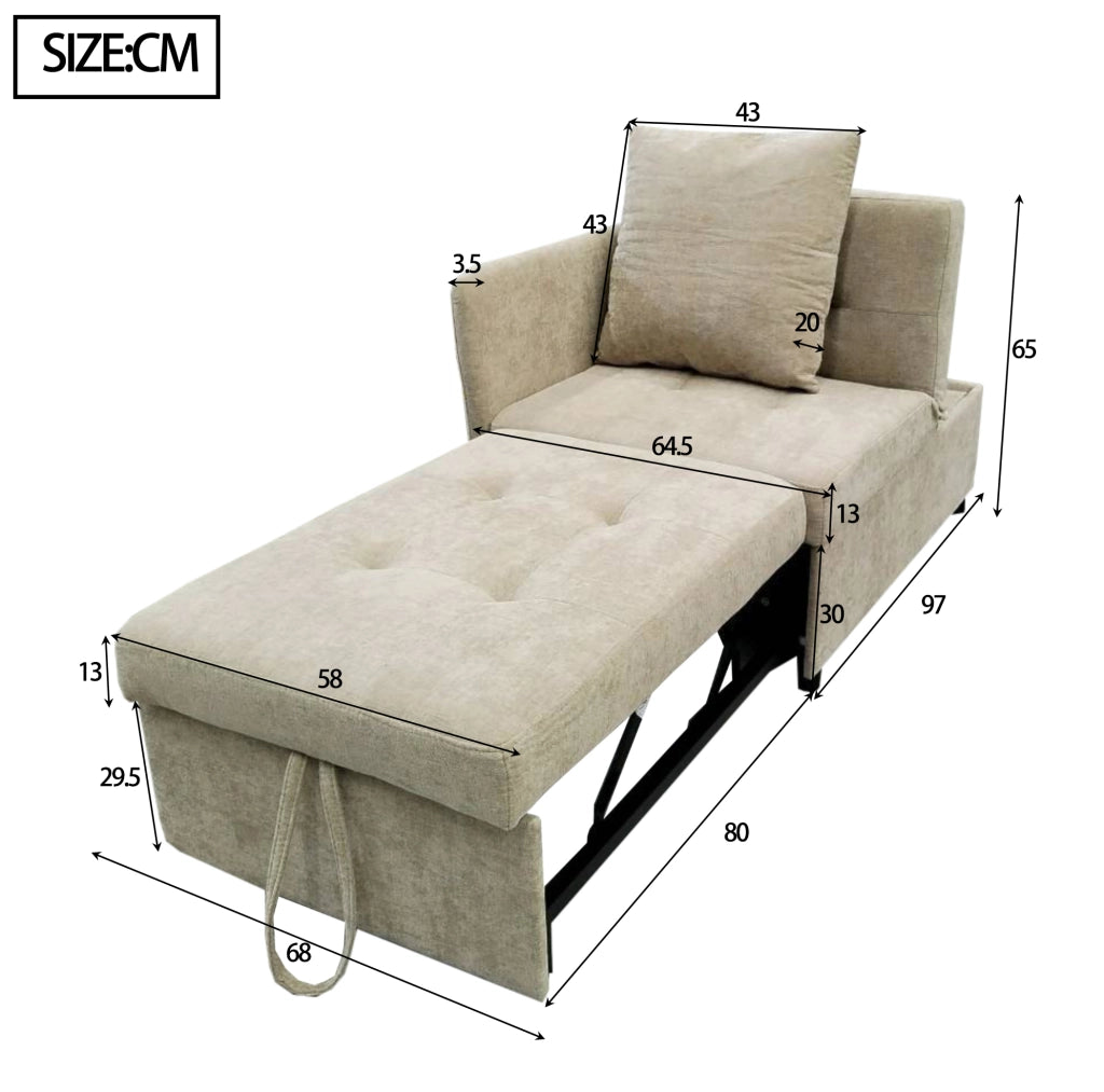 Divano letto trasformabile 3 in 1 con schienale reclinabile in tessuto di lino beige
