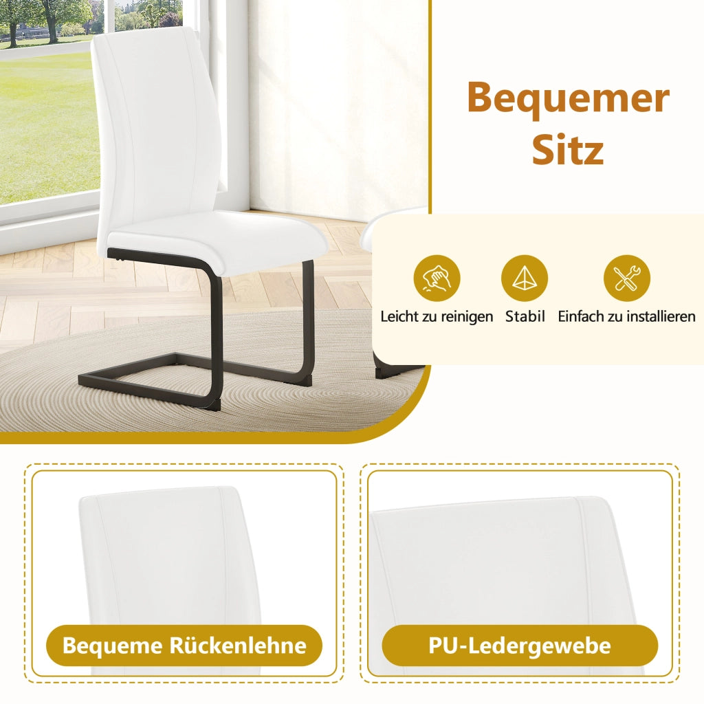 Tavolo da pranzo con ripiano integrato e 4 sedie, per sala da pranzo e cucina, in MDF e metallo, bianco, 160 × 90 × 76 cm