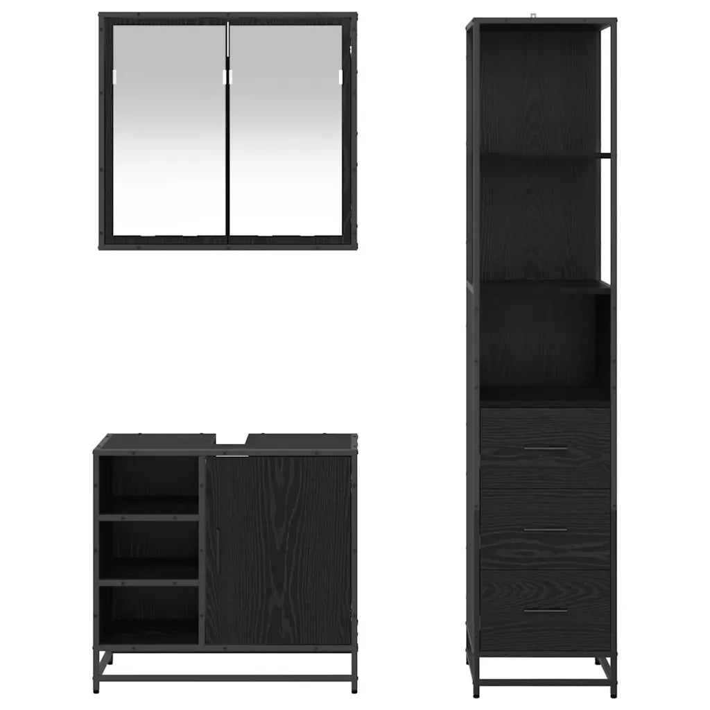 Set di mobili per il bagno 3 pcs Rovere Nero Legno multistrato 3402407