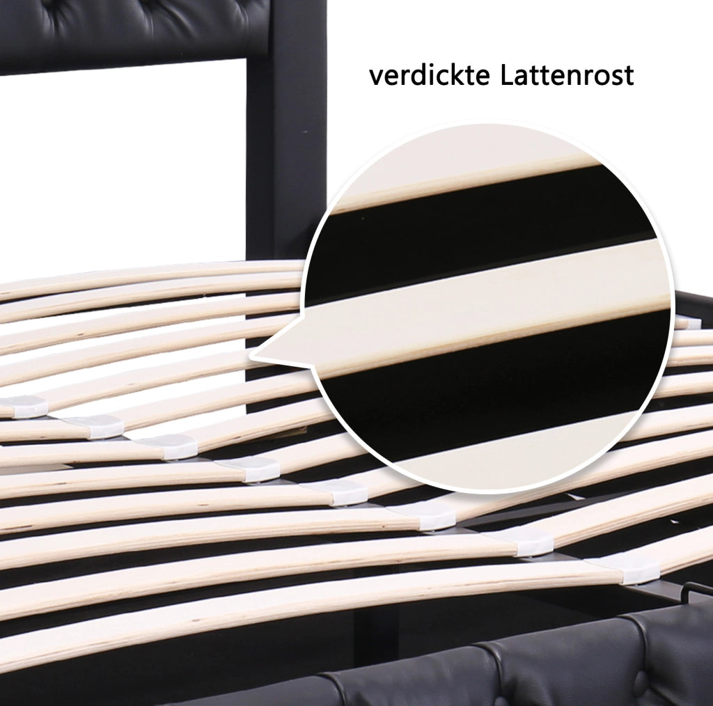 Letto imbottito 140 x 190 cm con contenitore e LED, nero
