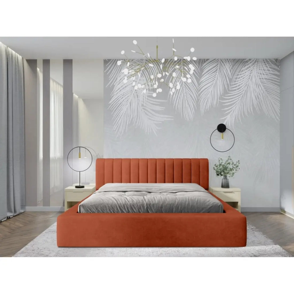 Lettino CERVIN – Velluto morbido Mattone Toscano – 140x200 cm – Rete sollevabile – Design elegante