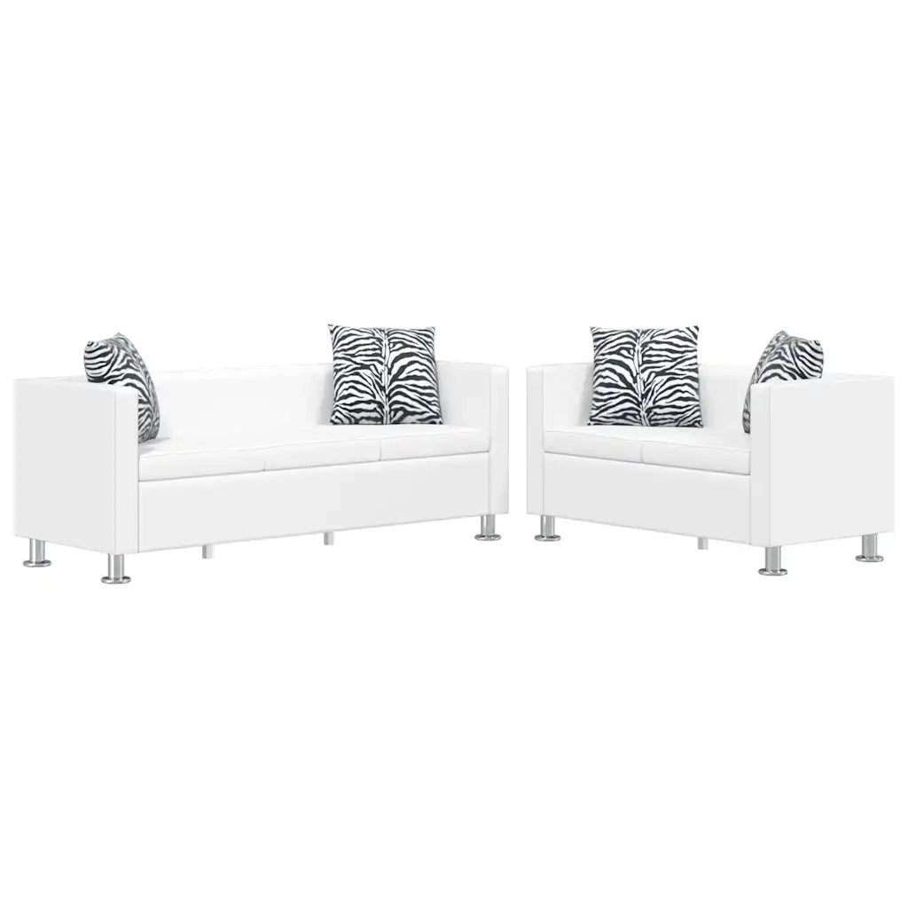 Set Divani a 2 e a 3 Posti in Similpelle Bianco  cod mxl 7702
