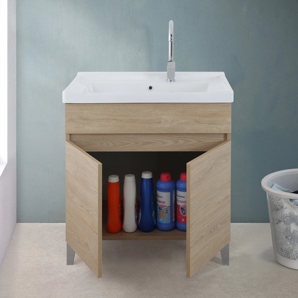 Mobile lavatoio 79x46,8 cm rovere dolomite con vasca in ceramica bianca