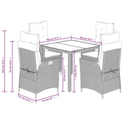Set da Pranzo da Giardino 5 pz Nero con Cuscini in Polyrattan