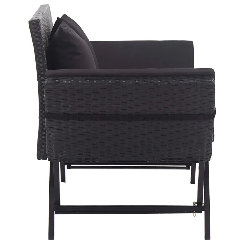 Panca da giardino mobili da esterno per patio mobili da terrazza con cuscini 110 x 60 x 32 cm resina intrecciata nera 02_0011595