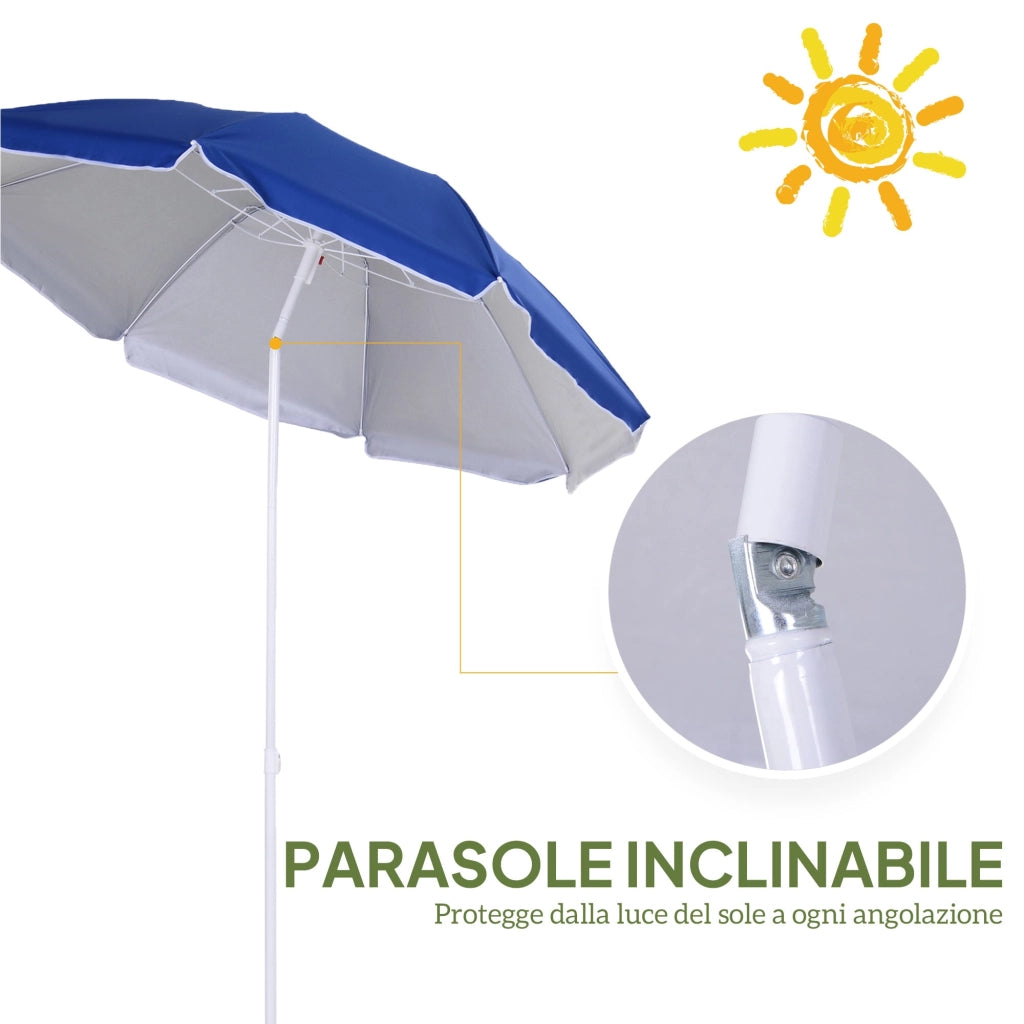 Ombrellone da Giardino Ø160x205  cm Spiaggia Inclinabile in Acciaio e Poliestere Blu