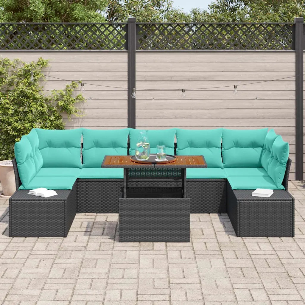 Set Divano da Giardino 8 pz Nero Poly Rattan 3358671